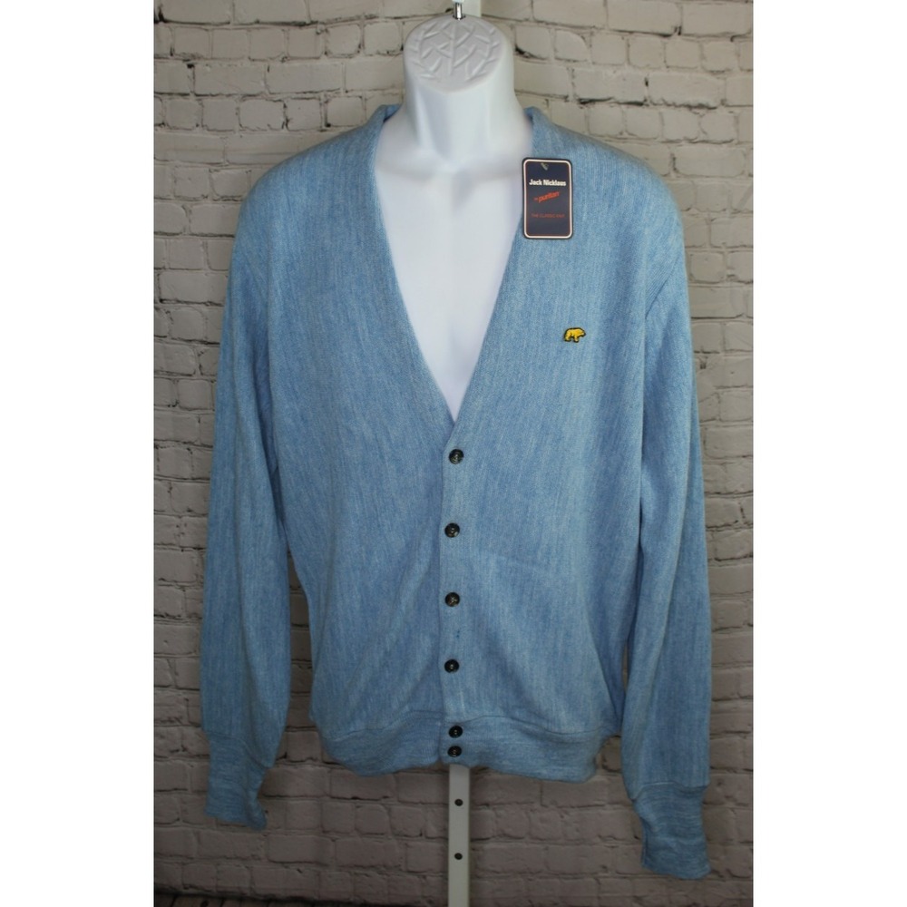 NEW Vintage Jack Nicklaus Puritan Cardigan‎ Sweater Large Blue Bear Logo Acrylic
